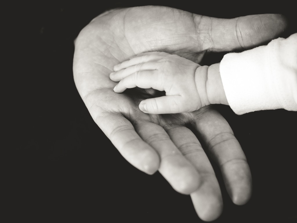 Adult hand and baby hand