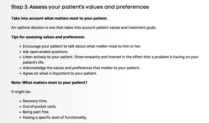 Step 3: assess patient's values