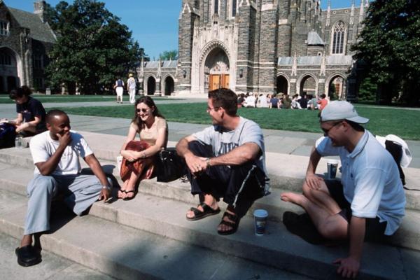 Duke students on stairs